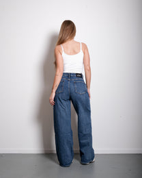 HIGH WAIST V DETAIL WIDE LEG JEANS DARK WASH - INSEAM 77CM - NON STRETCH | SEISHIKI STUDIO
