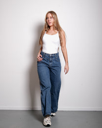 HIGH WAIST V DETAIL WIDE LEG JEANS DARK WASH - INSEAM 77CM - NON STRETCH | SEISHIKI STUDIO