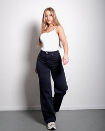 #002 - INSEAM 78CM - THE BAGGY STRAIGHT LEG STRETCHY Jeans NAVY | SEISHIKI STUDIO