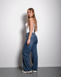 NON STRETCH WIDE LEG GOLD STUDDED JEANS BLUE WASH - INSEAM 80CM | SEISHIKI STUDIO