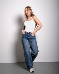 NON STRETCH WIDE LEG GOLD STUDDED JEANS BLUE WASH - INSEAM 80CM | SEISHIKI STUDIO