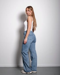 STRETCHY MEDIUM LIGHT WASH WIDE LEG JEANS - INSEAM 80CM | SEISHIKI STUDIO