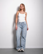 JEANS  MET GESCHEURDE KNIEËN, LICHTE WAS EN WIDE LEG JEANS  BINNENBEENLENGTE 82 CM