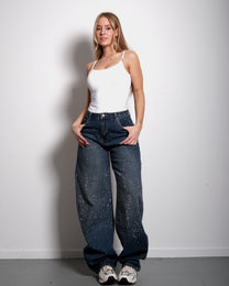 NON STRETCH Dark ACID WASH BARREL SPARKLE JEANS - INSEAM 82CM | SEISHIKI STUDIO