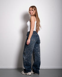 NON STRETCH Dark ACID WASH BARREL SPARKLE JEANS - INSEAM 82CM | SEISHIKI STUDIO