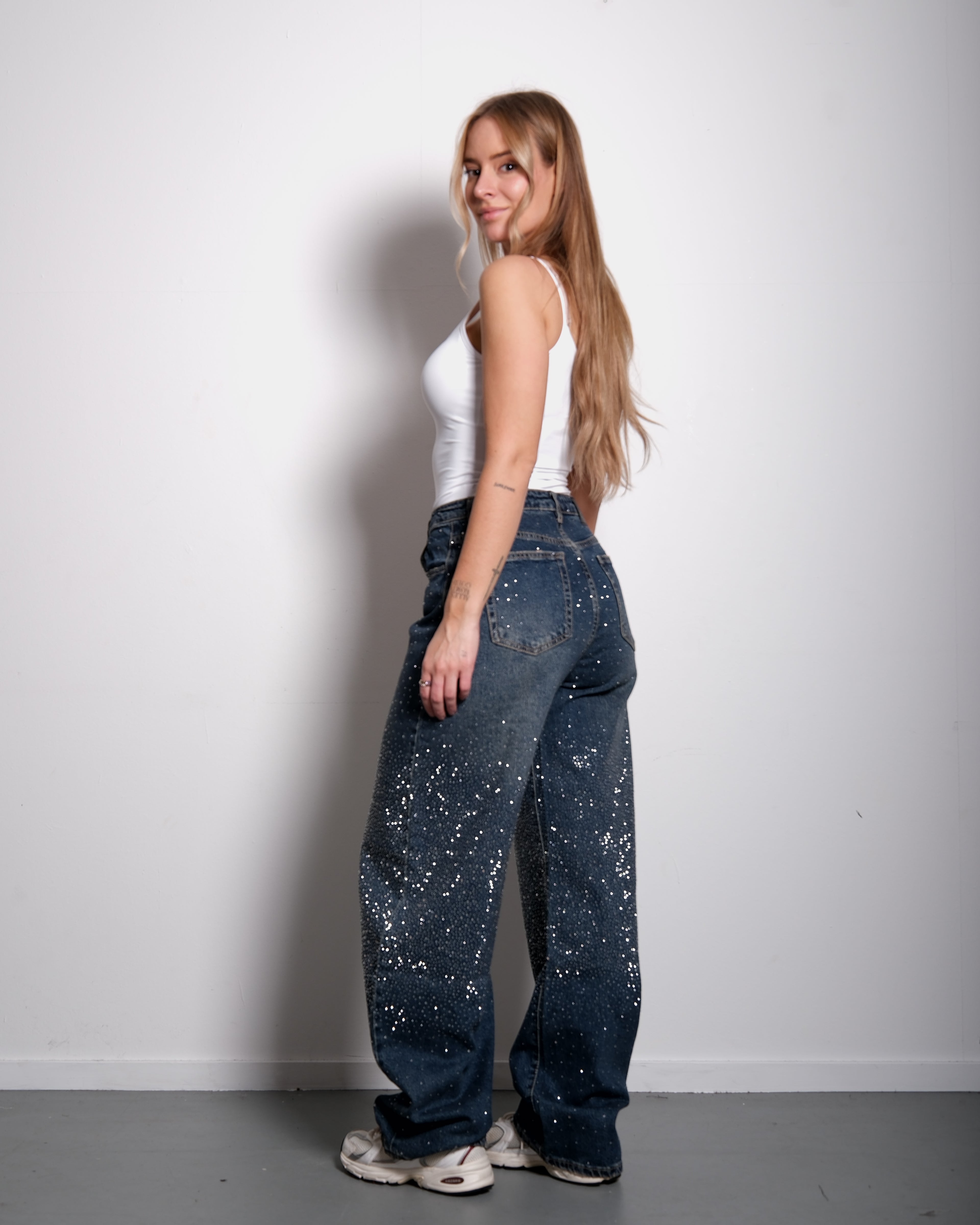 ACID WASH BARREL SPARKLE JEANS - INSEAM 82CM