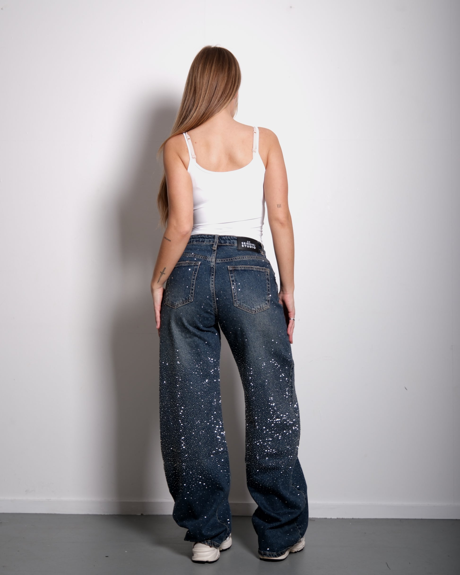 NON STRETCH Dark ACID WASH BARREL SPARKLE JEANS - INSEAM 82CM | SEISHIKI STUDIO