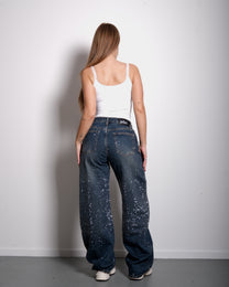 NON STRETCH Dark ACID WASH BARREL SPARKLE JEANS - INSEAM 82CM | SEISHIKI STUDIO