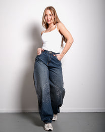 NON STRETCH Dark ACID WASH BARREL SPARKLE JEANS - INSEAM 82CM | SEISHIKI STUDIO