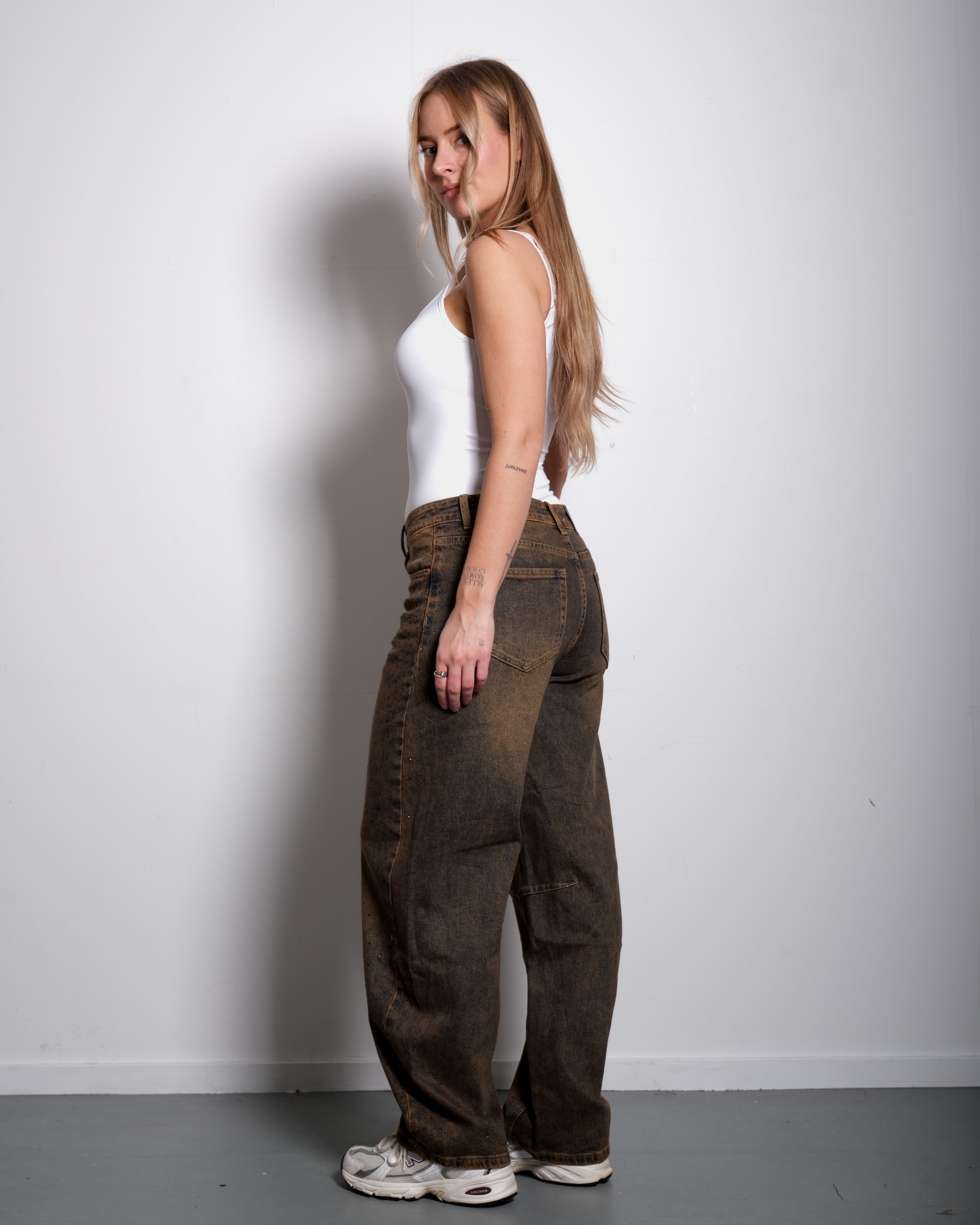 DIRTY WASH SPARKLE BALLOON JEANS - INSEAM 75CM