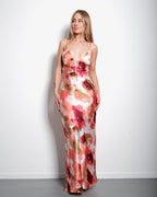 SILKY LONG FLORAL DRESS PASTEL PINK