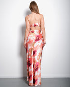 SILKY LONG FLORAL DRESS PASTEL PINK