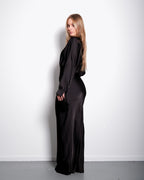 LONGSLEEVE DRESS WITH DEEP V BLACK