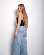 Schwarzes, elastisches Korsett-Crop-Top mit Spitzenfront | Figurformende Passform – SEISHIKI STUDIO