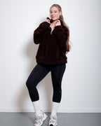 Pull oversize Teddy marron à fermeture éclair quart de longueur – Pull douillet et moelleux | Seishiki Studio