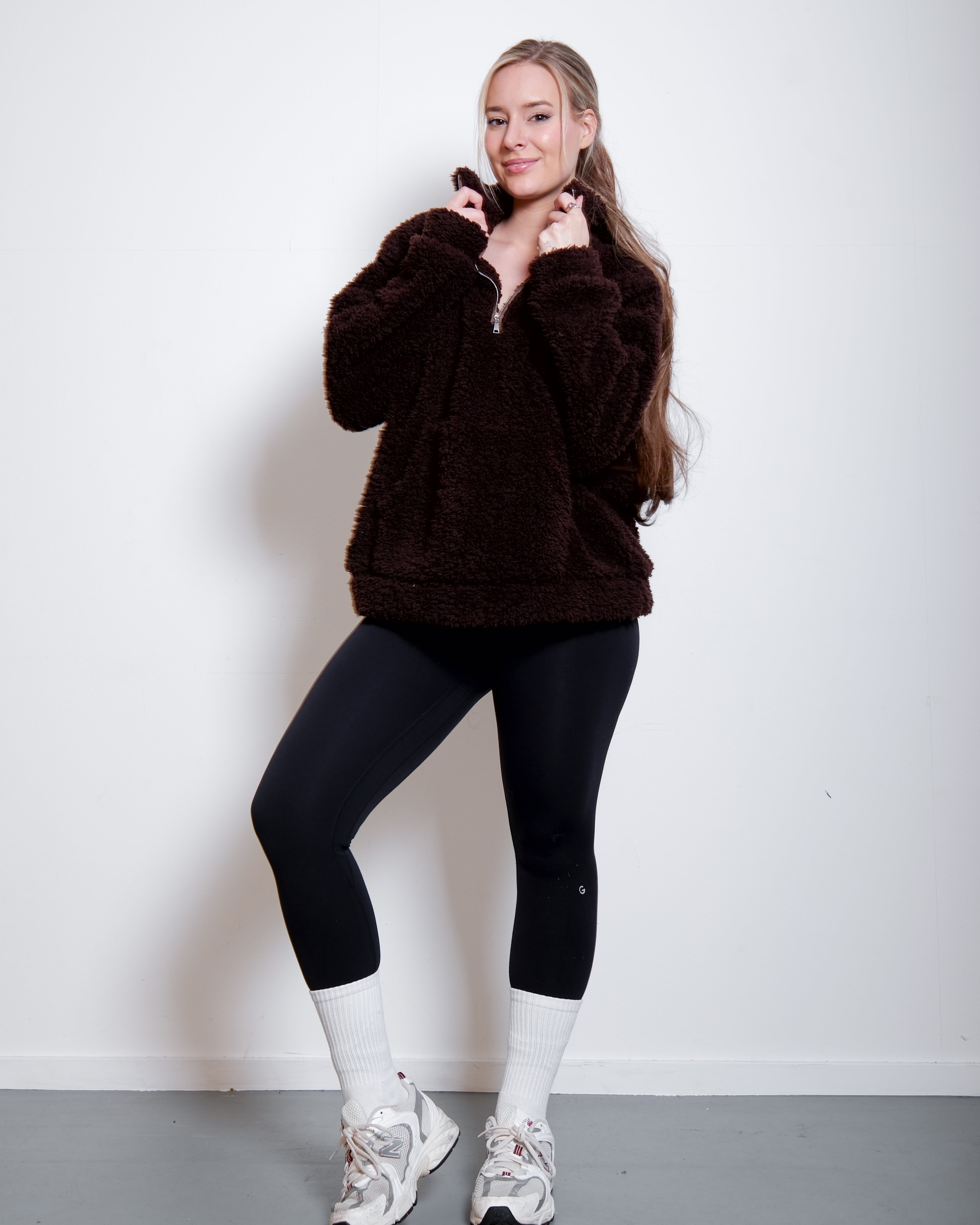 Brown Oversized Teddy Quarter Zip Sweater – Fluffy Cozy Pullover | Seishiki Studio