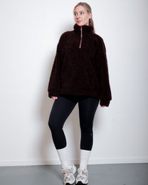 Brown Oversized Teddy Quarter Zip Sweater – Fluffy Cozy Pullover | Seishiki Studio