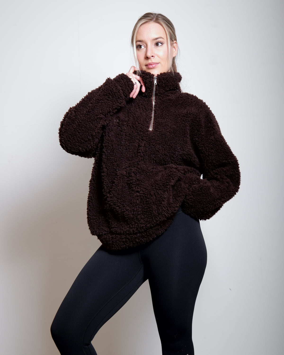 Brown Oversized Teddy Quarter Zip Sweater – Fluffy Cozy Pullover | Seishiki Studio
