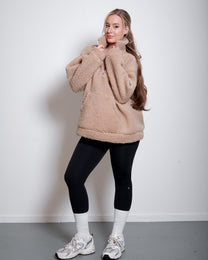 Beige Oversized Teddy Quarter Zip Sweater – Fluffy Cozy Pullover | Seishiki Studio