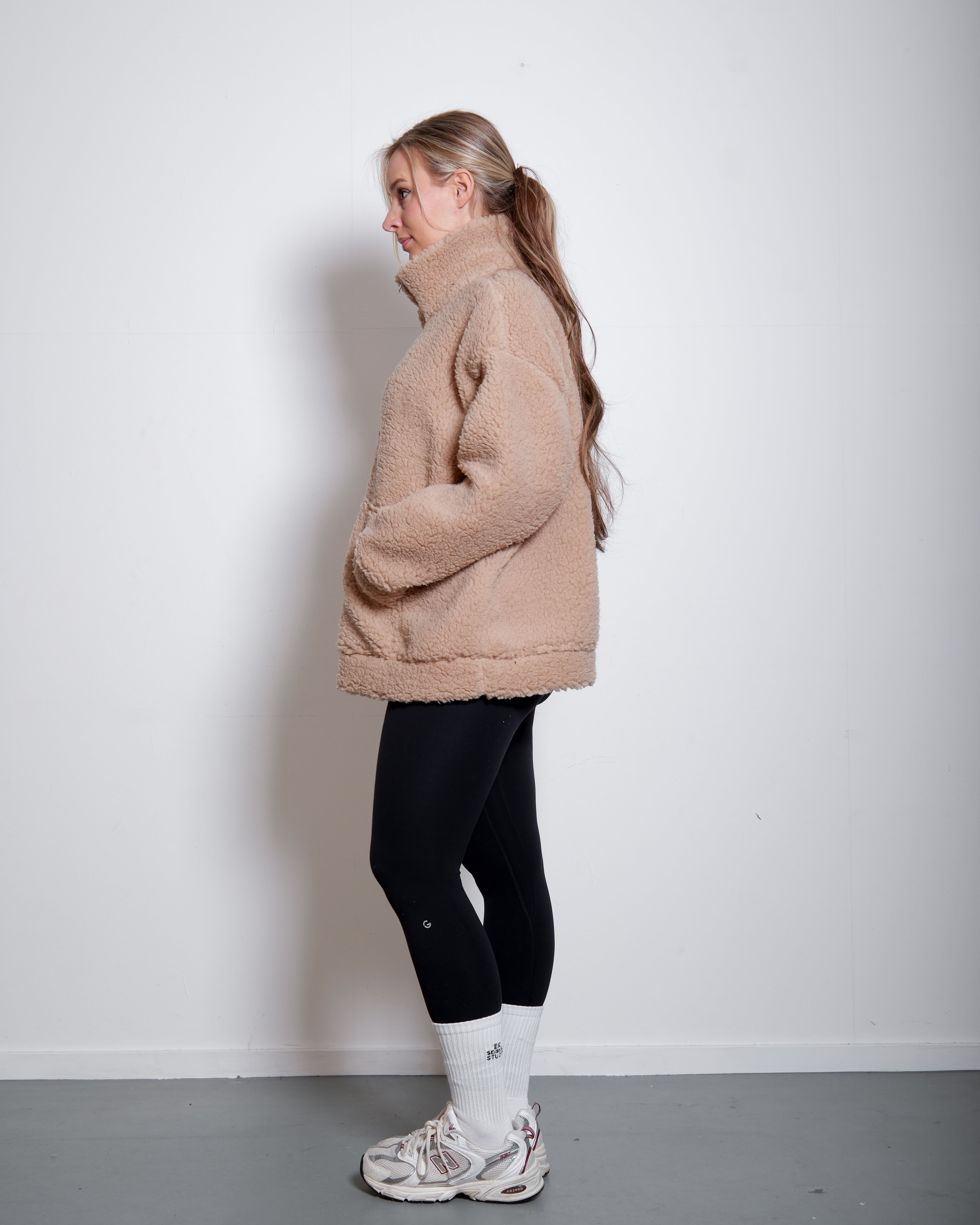 Beige Oversized Teddy Quarter Zip Sweater – Fluffy Cozy Pullover | Seishiki Studio
