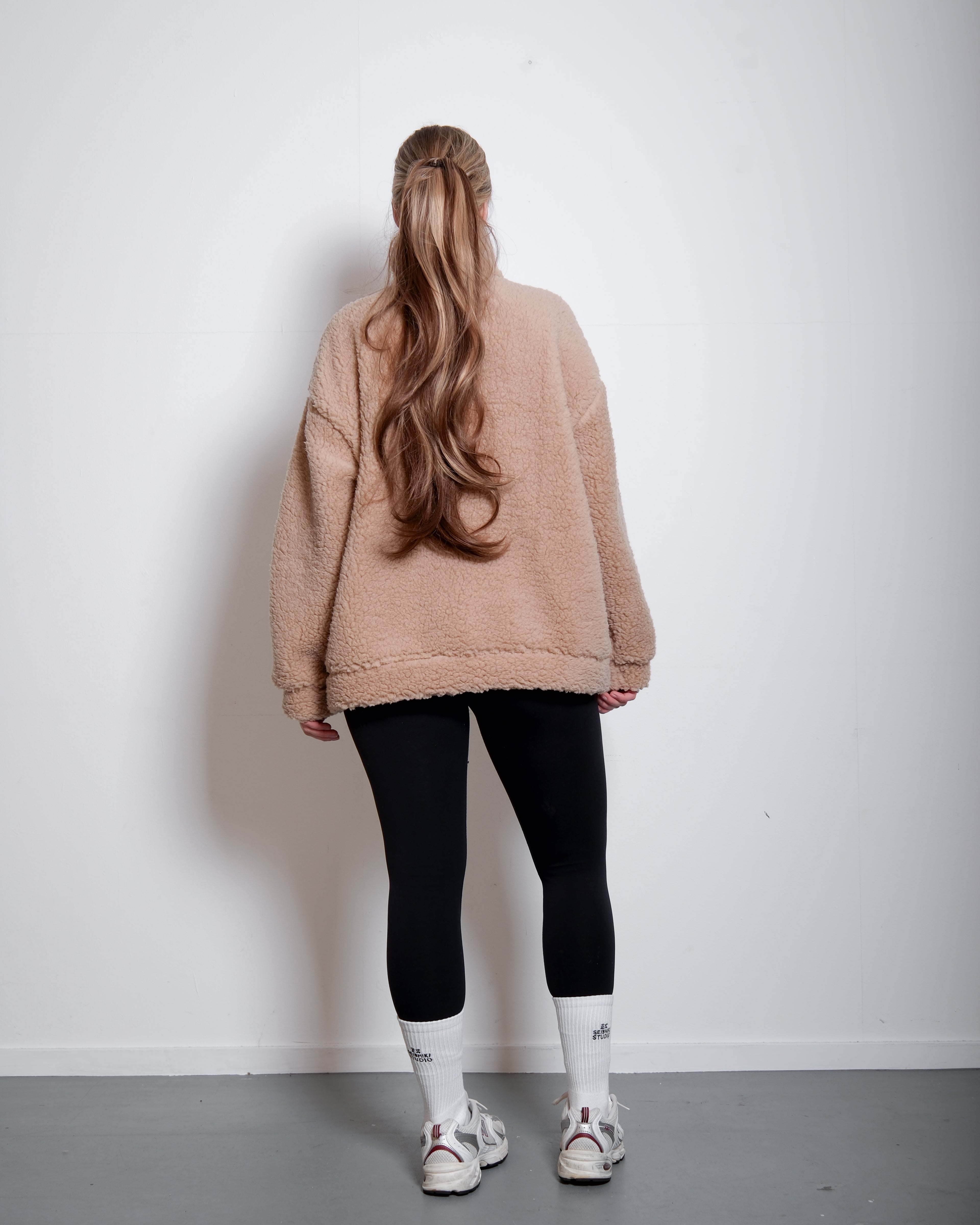 Beige Oversized Teddy Quarter Zip Sweater – Fluffy Cozy Pullover | Seishiki Studio