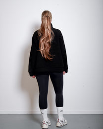 Black Oversized Teddy Quarter Zip Sweater – Fluffy Cozy Pullover | Seishiki Studio