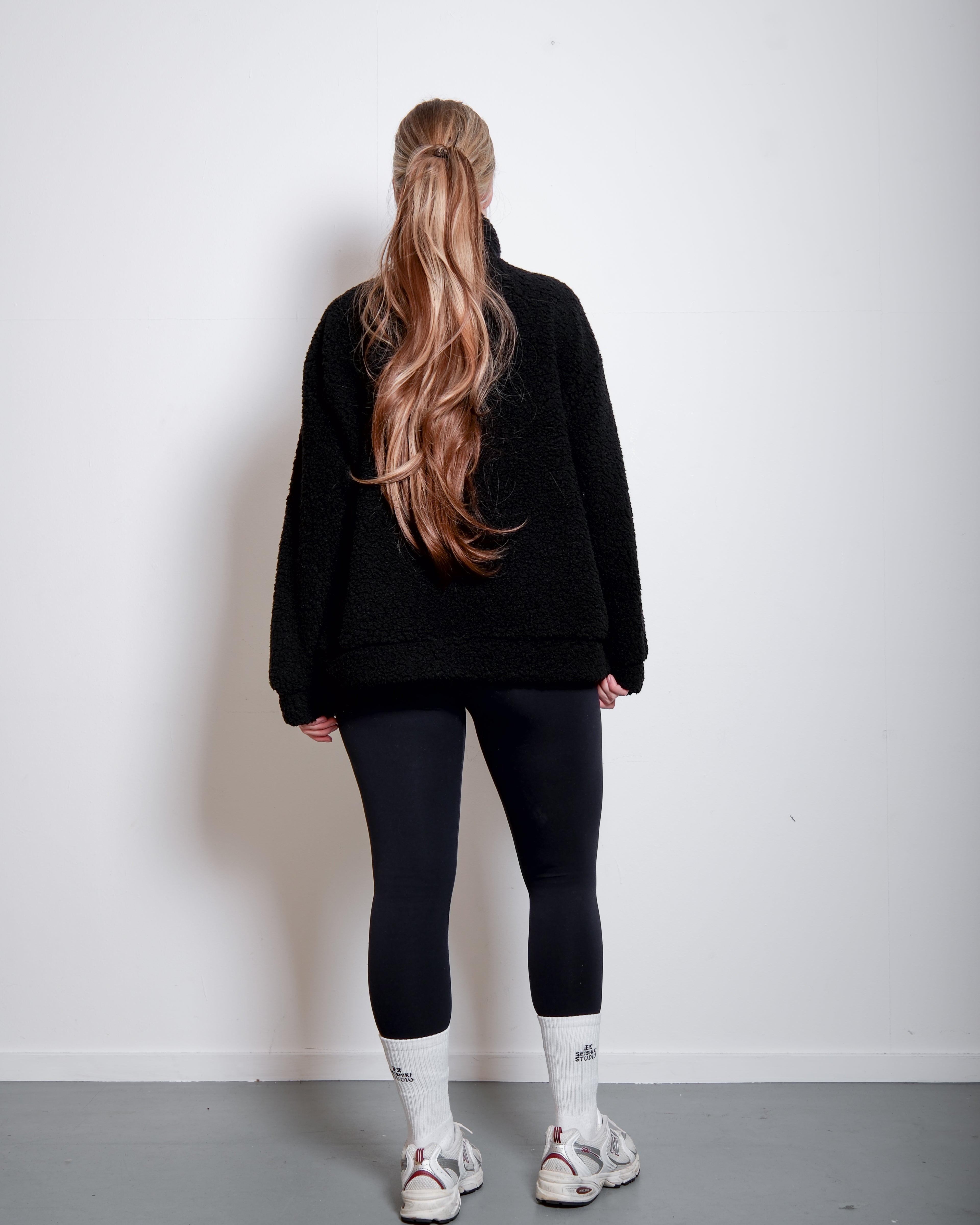 Black Oversized Teddy Quarter Zip Sweater – Fluffy Cozy Pullover | Seishiki Studio