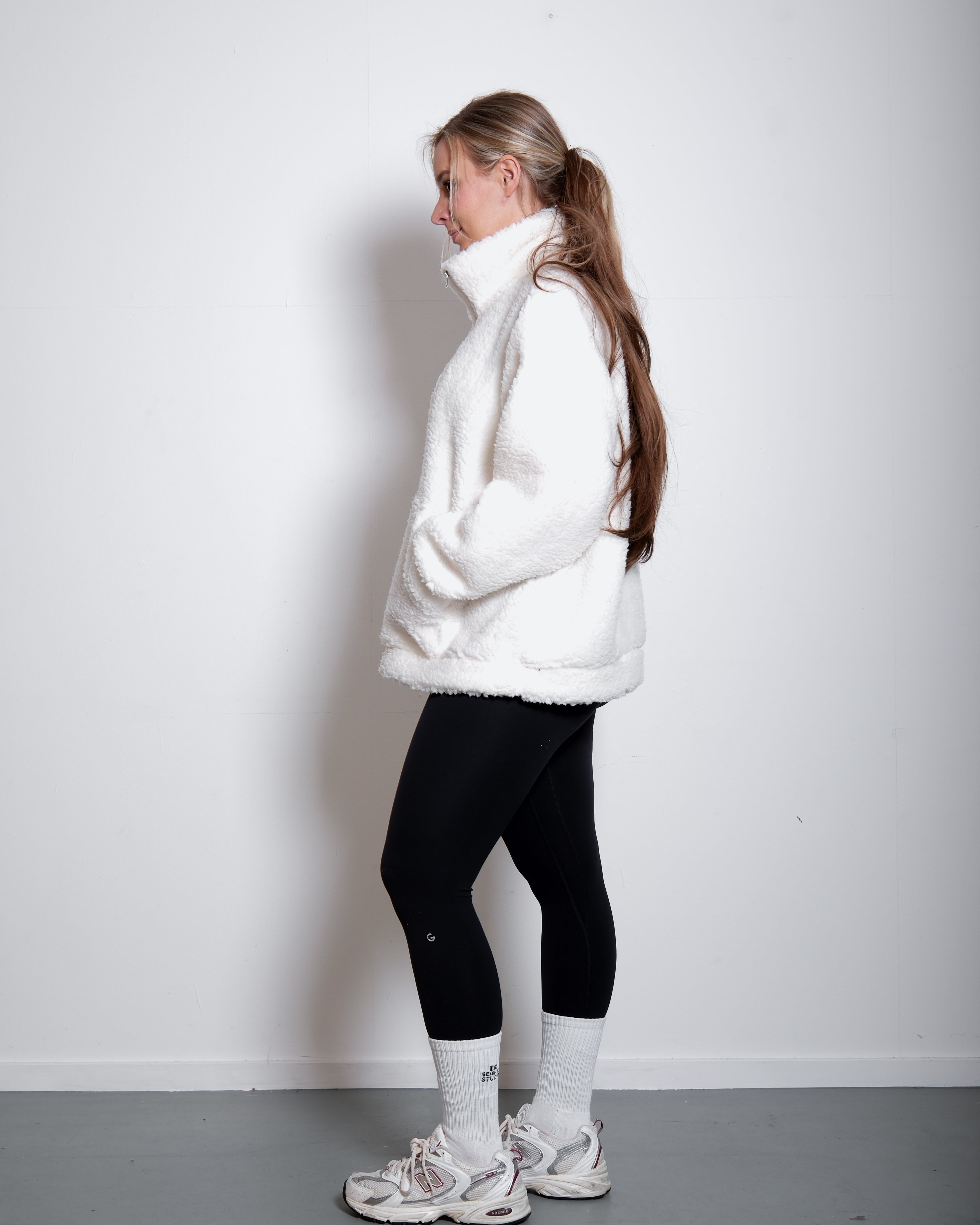 White Oversized Teddy Quarter Zip Sweater – Fluffy Cozy Pullover | Seishiki Studio