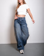 Medium Wash Front seam sparkle barrel jeans - inseam 82cm - NON STRETCH