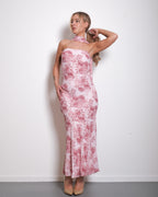 SEISHIKI STUDIO Floral Strapless Chiffon Dress with Scarf Pink