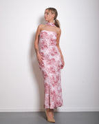 SEISHIKI STUDIO Floral Strapless Chiffon Dress with Scarf Pink