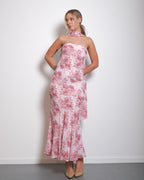 SEISHIKI STUDIO Floral Strapless Chiffon Dress with Scarf Pink