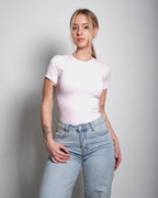 SEISHIKI STUDIO Superelastisches, Stretchy Oberteil mit kurzen Ärmeln, rosa