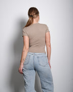 SEISHIKI STUDIO Super Stretchy Buttery Top Shortsleeve Beige