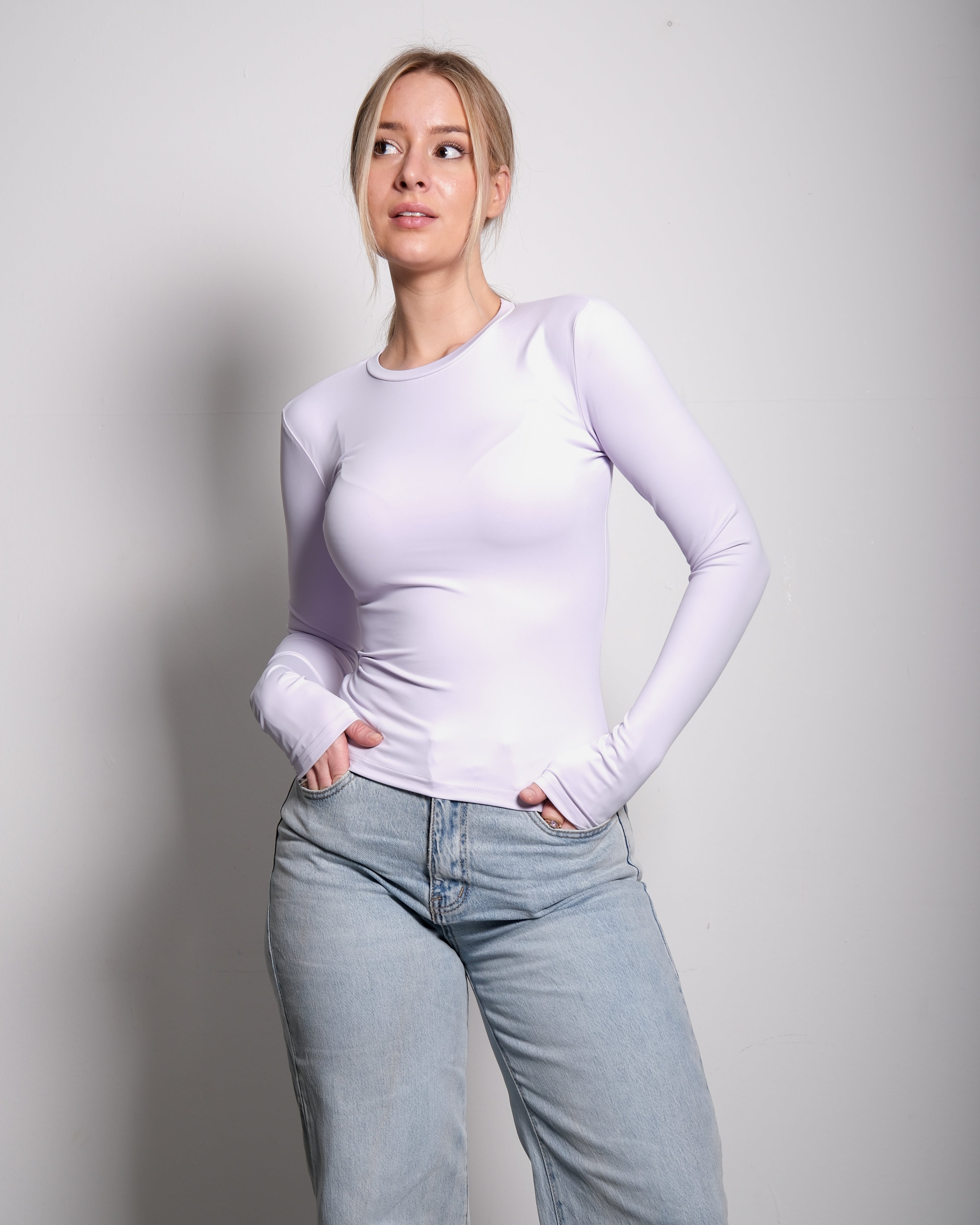 SEISHIKI STUDIO Superelastisch, Stretchy topje met lange mouwen, lavendel