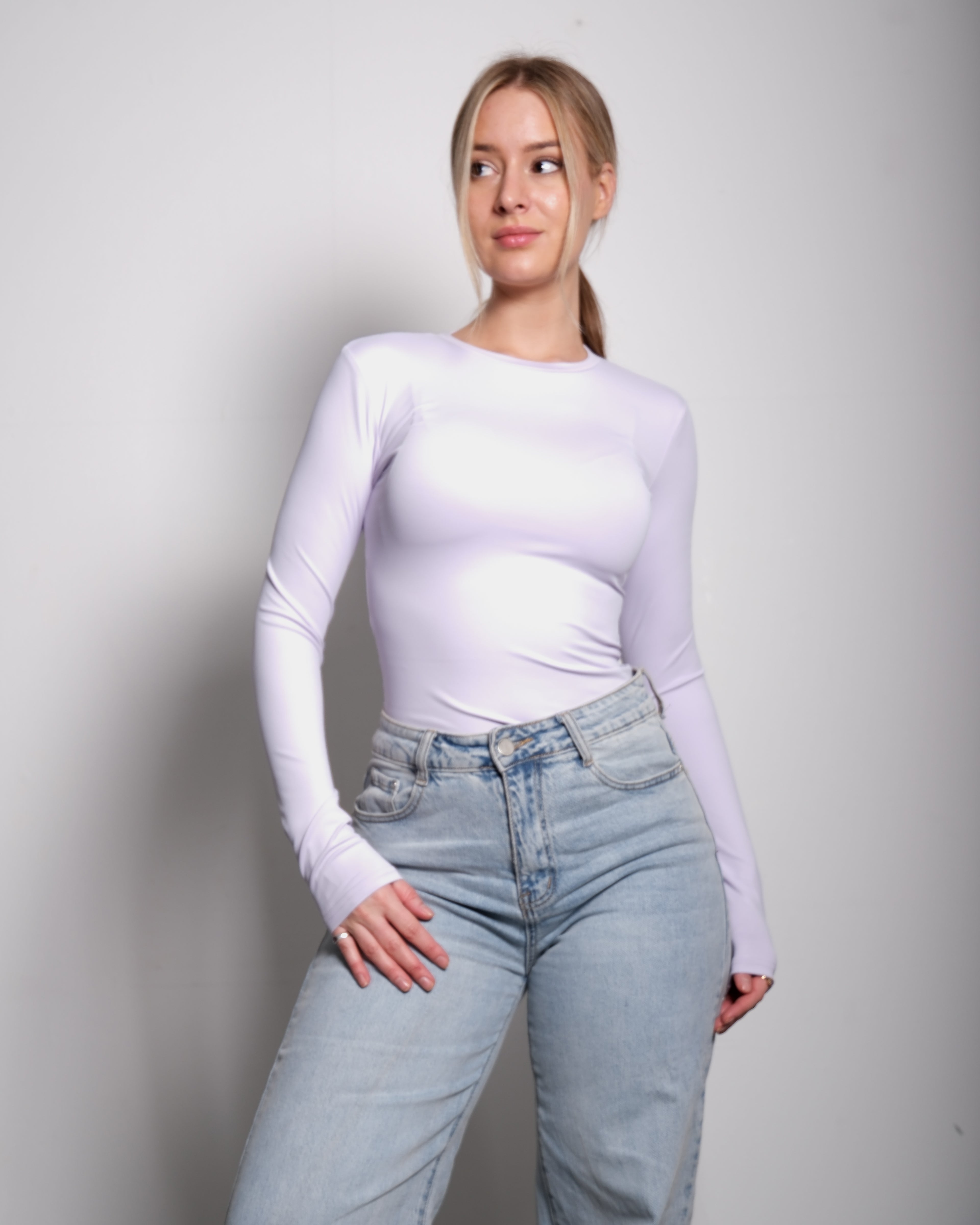 SEISHIKI STUDIO Superelastisch, Stretchy topje met lange mouwen, lavendel