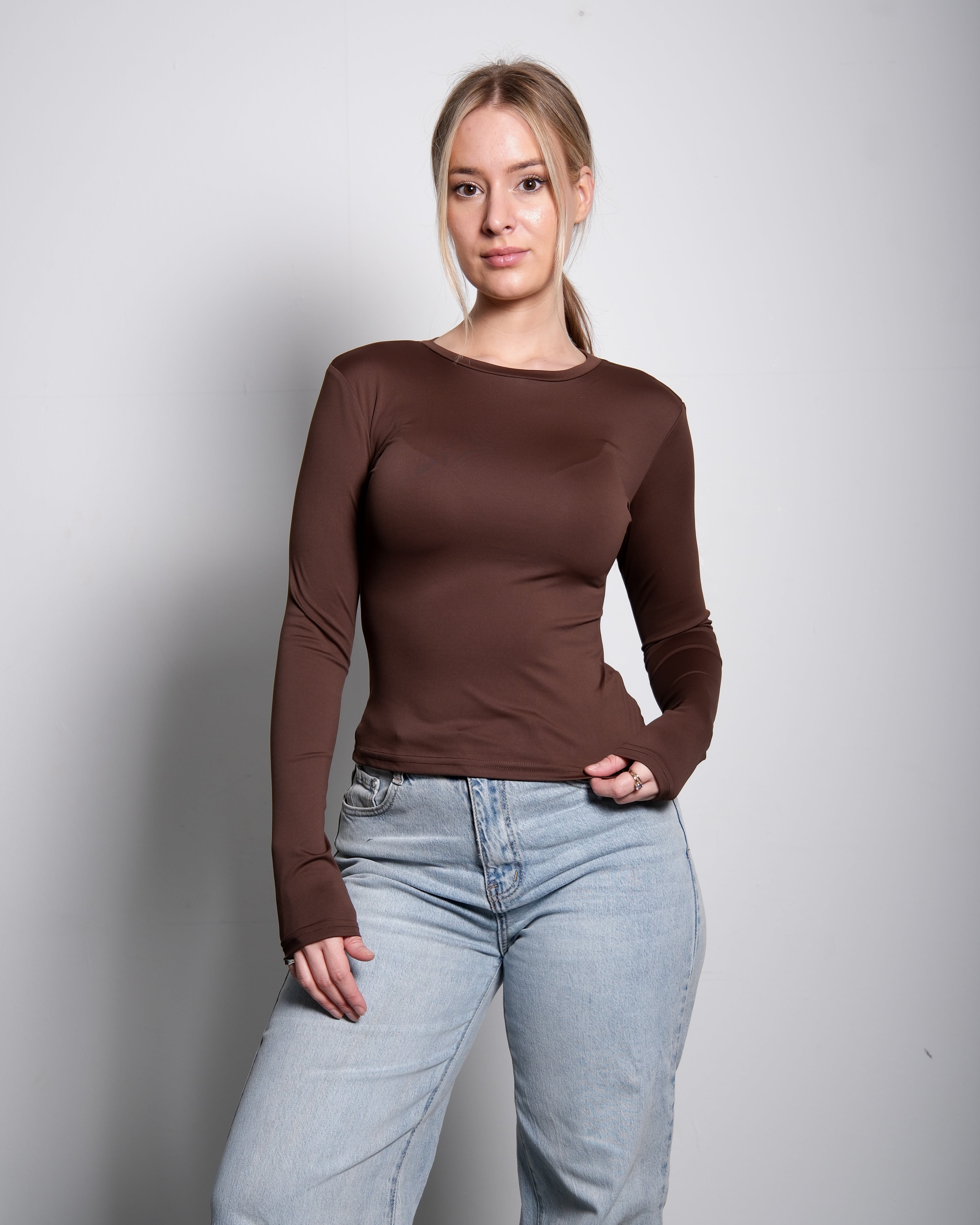 SEISHIKI STUDIO Stretchy topje met lange mouwen, bruin