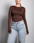 SEISHIKI STUDIO Stretchy topje met lange mouwen, bruin