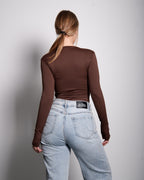 SEISHIKI STUDIO Stretchy topje met lange mouwen, bruin