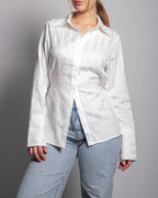 White striped waist sinch buttondown shirt