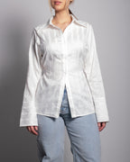 White striped waist sinch buttondown shirt