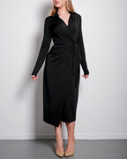 SEISHIKI STUDIO Super Stretchy Wrap Dress, Front Tie, Collared Wrap Dress