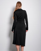 SEISHIKI STUDIO Super Stretchy Wrap Dress, Front Tie, Collared Wrap Dress