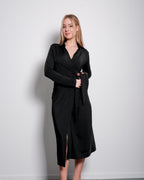 SEISHIKI STUDIO Super Stretchy Wrap Dress, Front Tie, Collared Wrap Dress