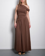Off-Shoulder Stretch Maxi Dress Brown – SEISHIKI STUDIO