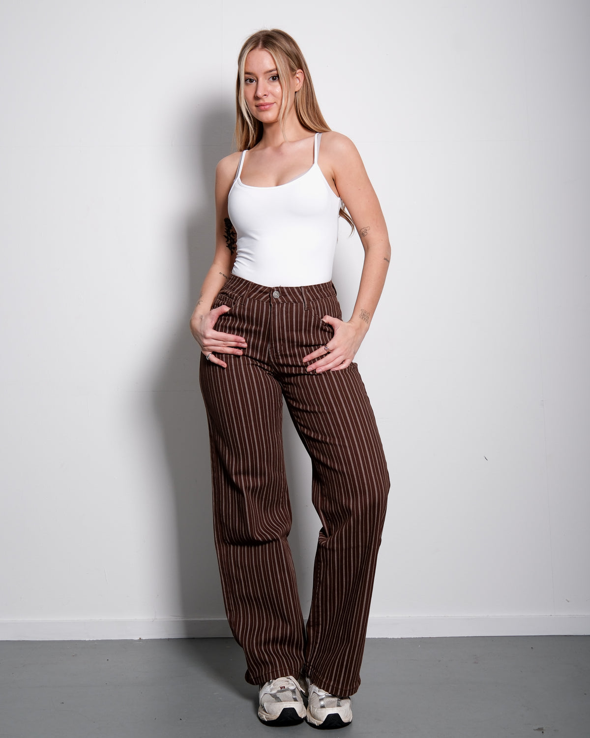 STRETCHY brown striped pants - INSEAM 78CM | SEISHIKI STUDIO