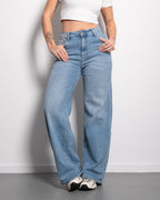 JEANS  À TAILLE MI-HAUTE, DÉNIM DÉLAVÉ MOYEN ET WIDE LEG JEANS  ENTREJAMBE 79 CM