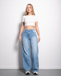 INSEAM 79CM - STRETCHY MID WAIST LIGHT WASH WIDE LEG JEANS  | SEISHIKI STUDIO