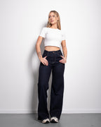 MID WAIST RAW DENIM WIDE LEG JEANS - INSEAM 79CM