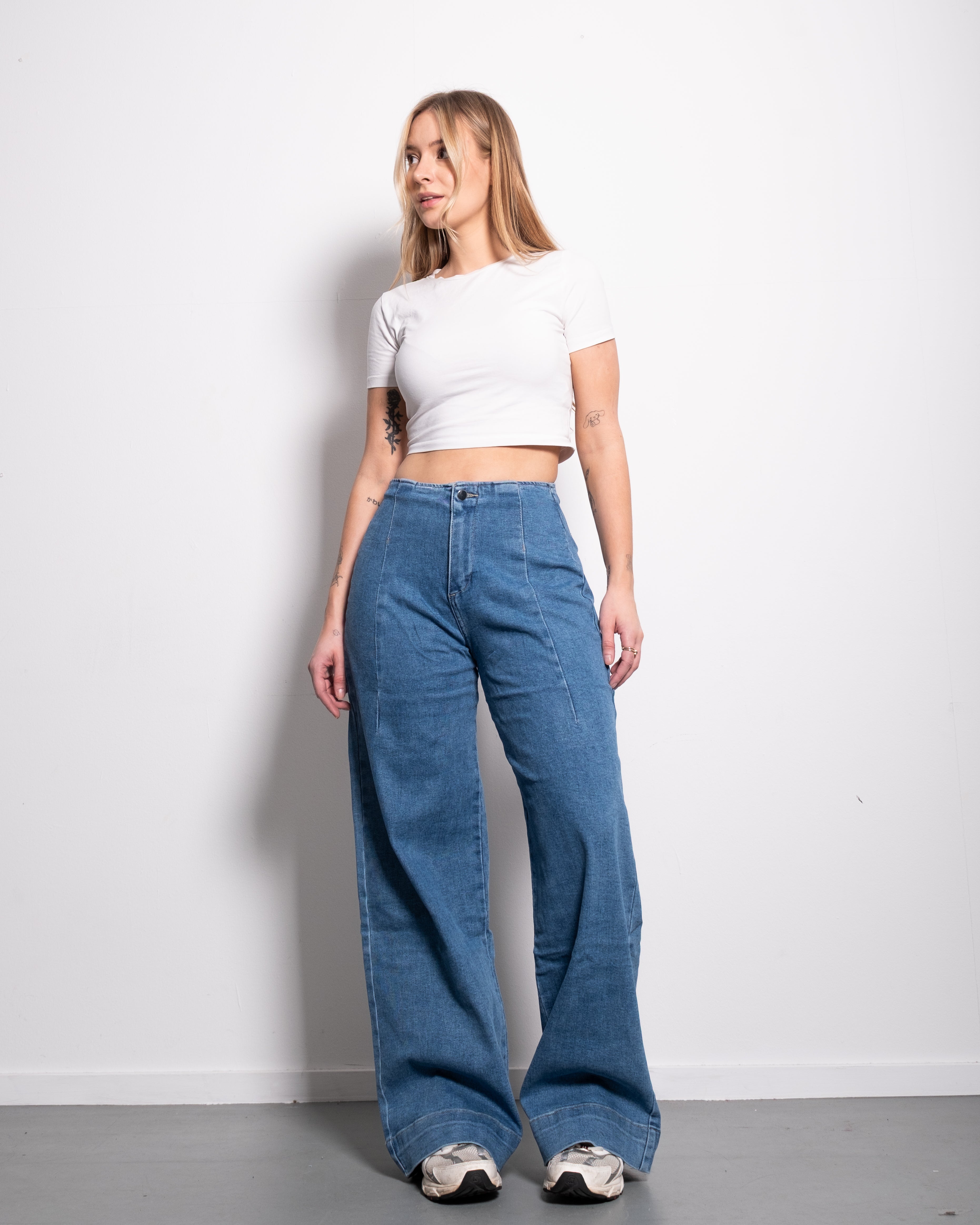 Denim broek met medium wassing - binnenbeenlengte 82 cm